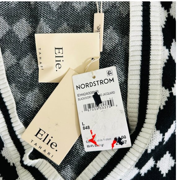 Elie Tahari Women's Size L Diamond Pattern Black Ivory Cardigan Sweater NWT - Picture 7 of 9